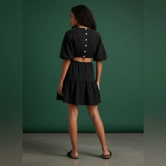 NWT Madewell Seersucker Puff Sleeve Cutout Mini Dress - Size S - Picture 3 of 10